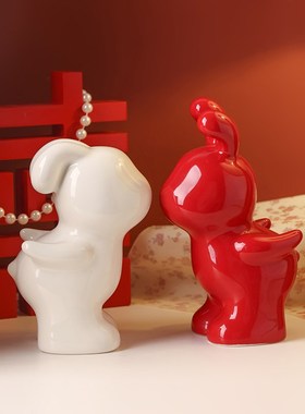 订婚情侣兔子摆件家居客厅婚房布置装饰品送闺蜜新人可爱结婚礼物