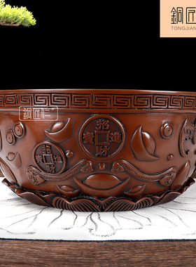 铜匠仁 紫铜聚宝盆摆件实心纯铜铜盆家用客厅存钱罐店铺开业礼品