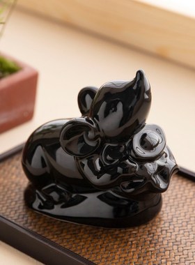 陶瓷黑色老鼠摆件招财镇宅十二生肖老鼠乔迁客厅家居办公工艺摆设