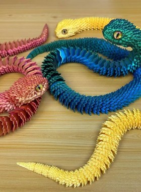 3d打印蝰蛇关节蛇活动玩具笔筒造景动物摆件潮玩居家车载装饰模型