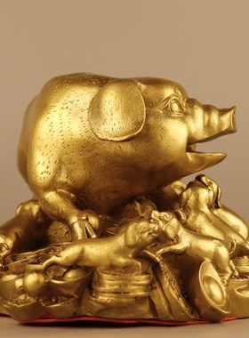 多子多福金猪铜摆件纯铜猪招财元宝福猪客厅书房中式装饰工艺礼品