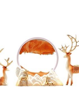 沛纳丽 招财鹿流沙画摆件结婚家居客厅电视柜办公室桌装饰品