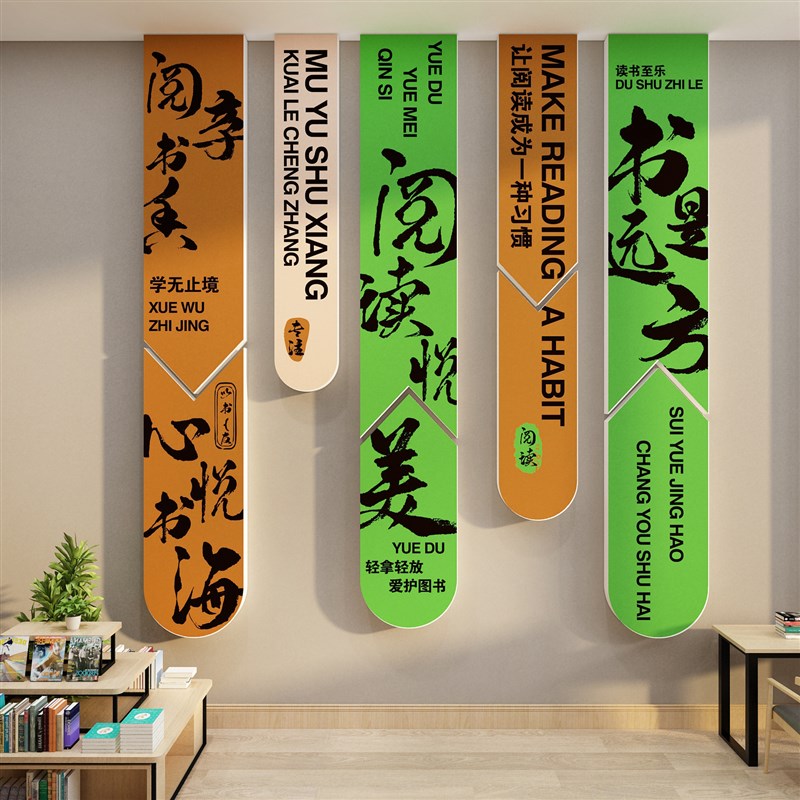 图书角布置氛围阅读区文化墙面装饰览室绘本馆幼儿童区园书房屋吧 - 图0