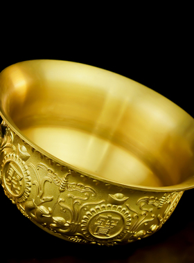 铜聚宝盆摆件纯铜招財聚財实心客厅店铺办公室装饰品开业结婚礼品