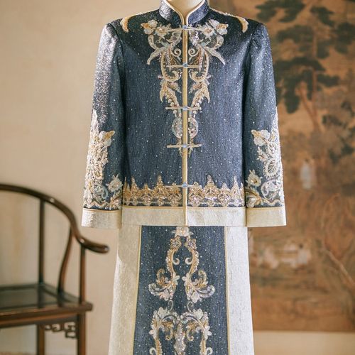 男装秀禾服2024新款中式新郎结婚高级礼服男士婚服大码唐装婚秀和 - 图1