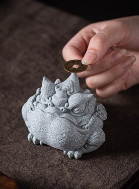 创意三足天机金蟾茶宠摆件新中式招财蟾蜍鱼缸造景微观桌面装饰品