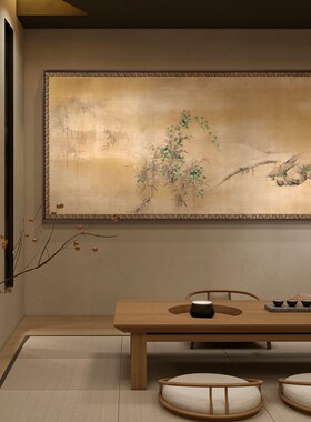 新中式茶餐厅风景装饰画酒店别墅侘寂风客厅背景大尺寸巨幅挂画