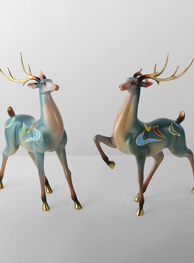 创意彩绘轻奢铜麋鹿摆件客厅酒柜办公室装饰品工艺品乔迁新居礼品