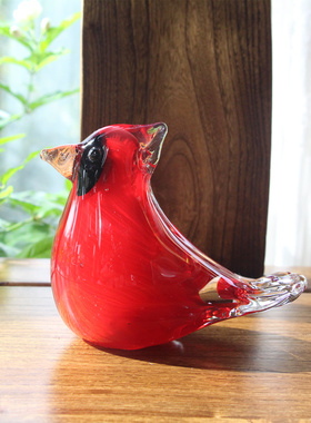 博山琉璃小鸟摆件喜鹊玻璃手工艺品书桌镇纸生日礼物创意装饰造景