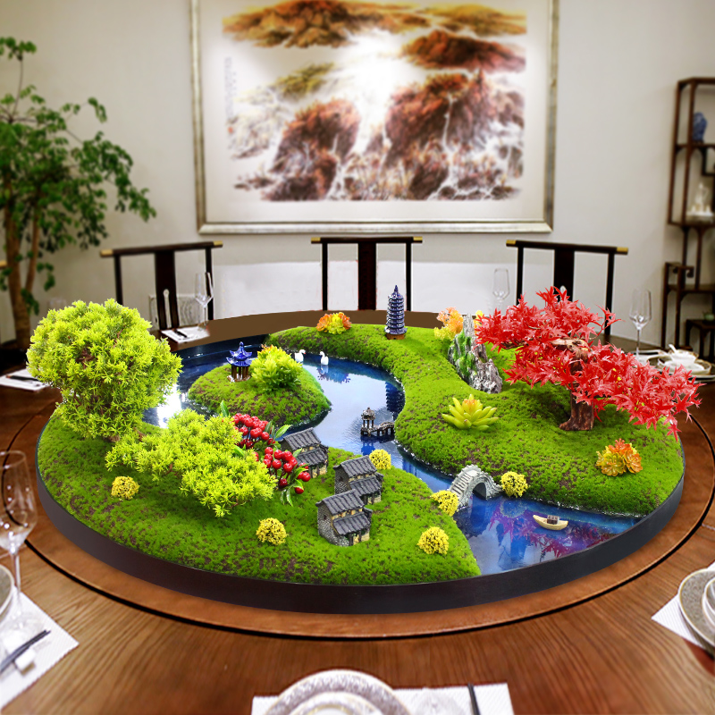 大型酒店餐桌中间摆花装饰摆件包厢圆桌电动转盘假花圆形摆设景观 - 图2