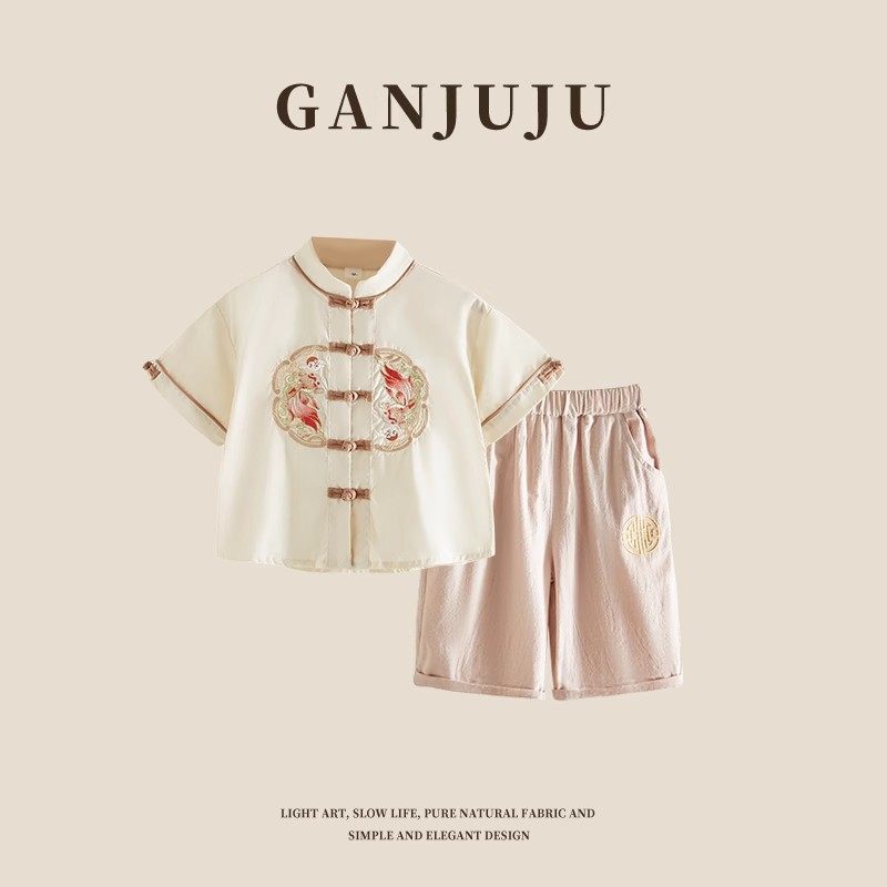 男童汉服套装洋气宝宝夏季短袖衣服演出服儿童中国风复古薄款唐装,淘宝优惠券,粉丝福利购,淘宝优惠卷