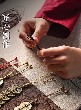 纯黄铜五帝钱门对门挂件葫芦红黄绳加厚压门槛铜钱真品客厅摆件