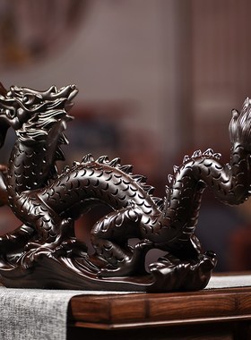 黑檀木雕龙摆件实木十二生肖龙摆设家居客厅办公室装饰工艺品送礼