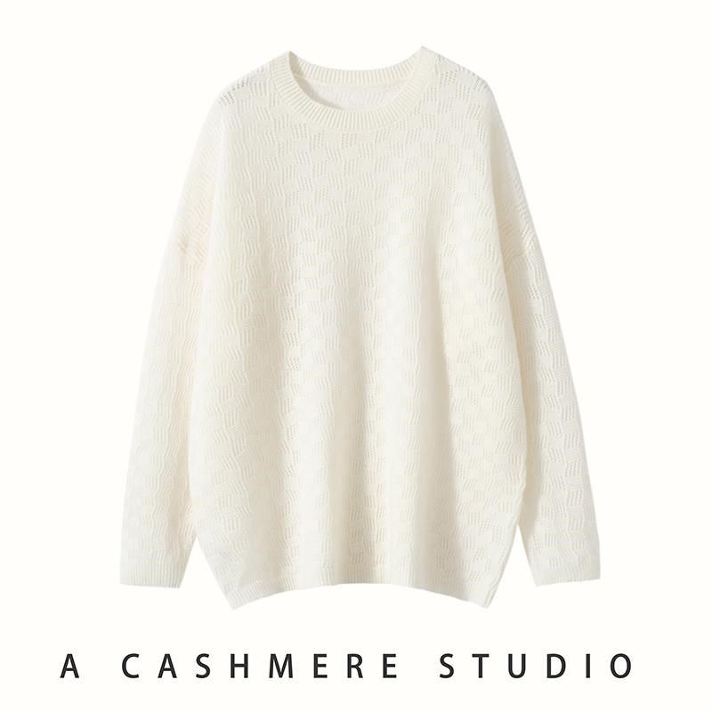 薄款镂空100%山羊绒针织衫女秋冬款圆领宽松套头内搭打底毛衣罩衫,淘宝优惠券,粉丝福利购,淘宝优惠卷