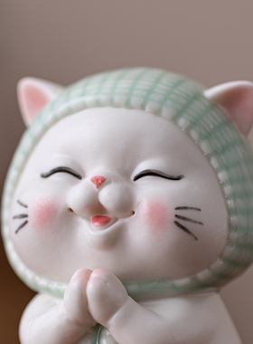 新中式可爱陶瓷工艺品动物卡通小猫咪家居客厅桌面装饰品小摆件