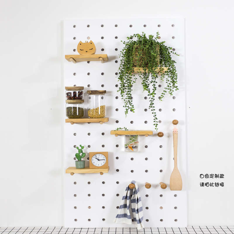 Living room shelf wall storage wall bedroom board board kitchen wall Nordic solid wood hole one-word wooden custom