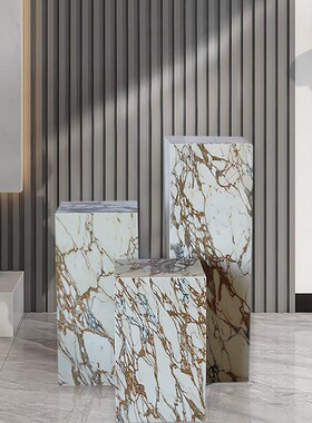 轻奢天然大花白大理石底座客厅玄关酒店会所展厅雕塑基座装饰摆饰