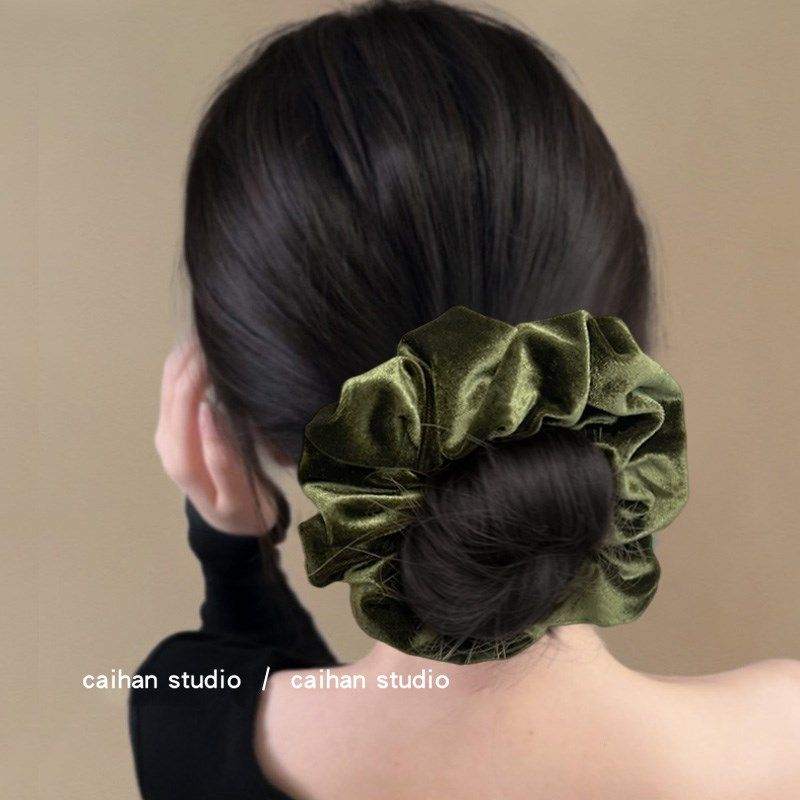 云杉绿~丝绒复古绿大肠发圈高级感头花发绳气质马尾发绳旅行发圈,淘宝优惠券,粉丝福利购,淘宝优惠卷