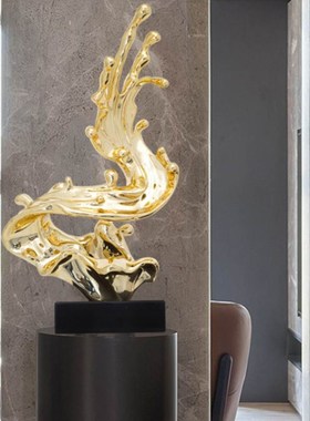 招财水花抽象雕塑玄关装饰品客厅落地摆件样M板间软装酒店大堂摆