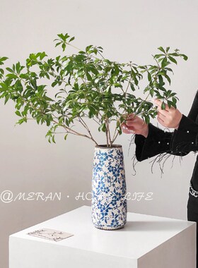 高级感新中式青花瓷做旧复古陶瓷花瓶客厅玄关装饰品摆件插花花器