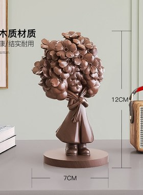 轻奢女孩木雕装饰摆件客厅玄关电视柜酒柜实木工艺品生日礼物女生