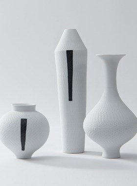 新中式素白锤纹条形陶瓷大花瓶摆件E创意客厅售楼处别墅酒店工艺