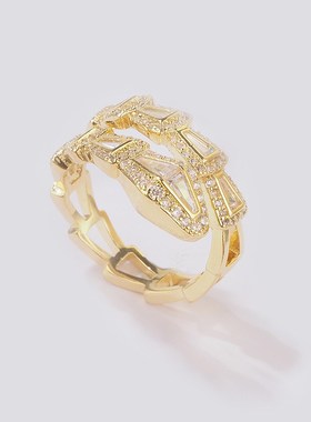 开口可调节锆石金色蛇戒指女小众轻奢文艺指环食指戒尾戒手胖礼物