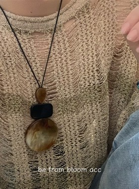 民族风几何树脂图形长款项链小众高级感森系吊坠新中式服装配饰