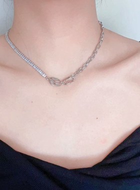 锆石拼接链条项链女金属轻奢高级感辣妹小众颈链百搭甜酷锁骨链夏