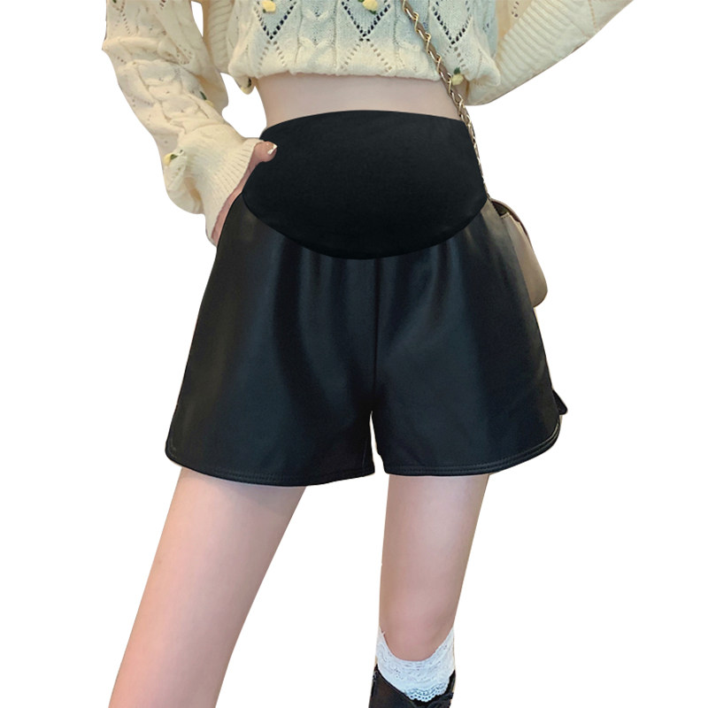 孕妇皮短裤秋冬宽松休闲开叉阔腿裤高腰显瘦百搭外穿a字pu皮裤子,淘宝优惠券,粉丝福利购,淘宝优惠卷