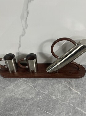 现代简约金属银色茶壶p茶杯套装样板间会所酒店餐厅电视柜饰品摆