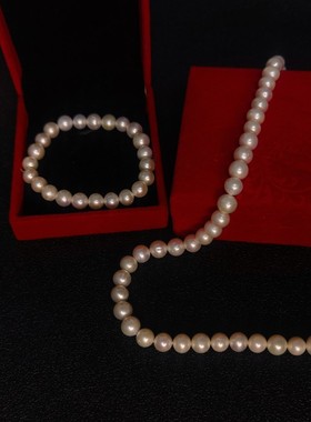 【珍珠】白色强光天然淡水无核项链手串正圆搭旗袍毛衣送长辈母亲