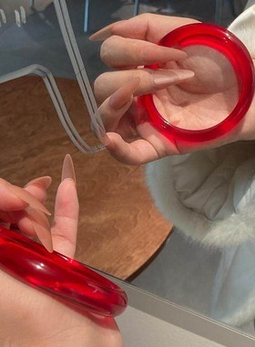 【静姝】纯天然红色水晶手镯女款白月光玉髓冰种冰透镯子手串手錬