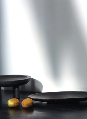 新中式三脚圆形托盘软装饰品水果盘玄关电视柜长盘黑色收纳盘摆件