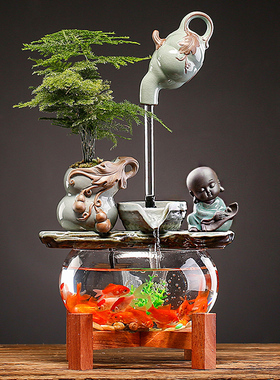 鱼缸流水摆件循环水家居客厅养鱼创意办公室桌面装饰品开业礼物