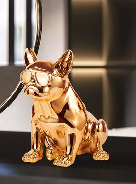 斗牛犬摆件简约客厅电视柜前台吧台桌面狗狗动物雕塑橱窗创意装饰