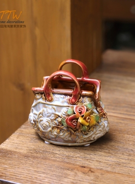 田园手工玫瑰浮雕釉面包包装饰花器文艺花器