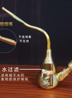 黄铜双龙葫芦水烟壶工艺品装水过滤器粗中丝通用便携送礼葫芦摆件