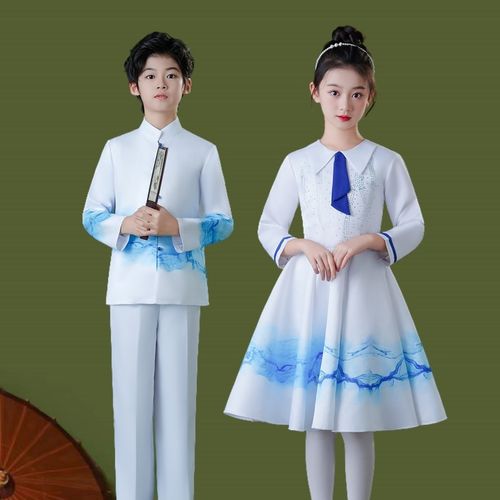 中国风儿童演出服小学生大合唱团表演服幼儿舞蹈服男女童朗诵服装 - 图0