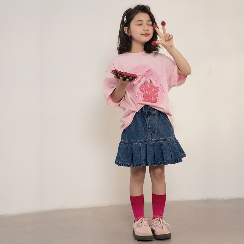 女童牛仔短裙百搭夏季2025新款儿童洋气拼接百褶裙边设计童装裙子,淘宝优惠券,粉丝福利购,淘宝优惠卷