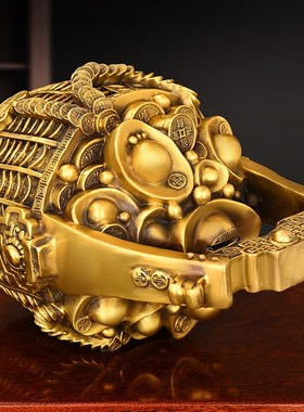 黄铜一桶金摆件全铜聚宝盆元宝存钱罐家居饰品客厅店铺.工艺品摆