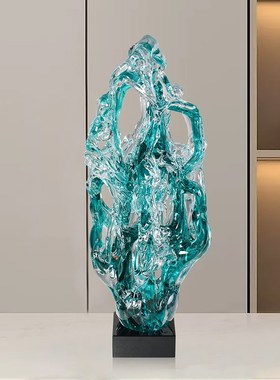 轻奢新中式琉璃工艺品太湖石雕塑摆件客厅玄关电视柜家居装饰品