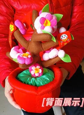 彷真桃花树盆景假桔子室内盆栽盆景布绒桃花树商场客厅装饰假橘子