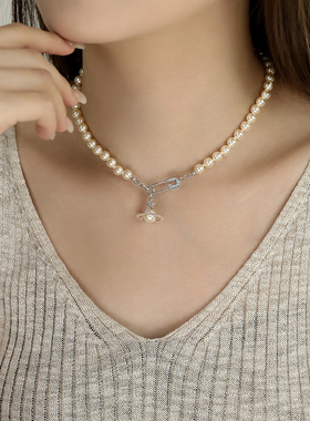 Vivanne Werkend西太后女锆石彗星吊坠别针造型星球飞碟珍珠项链