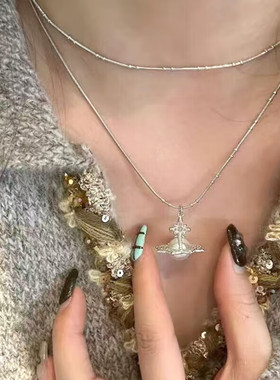 Vivanne Werkend西太后项链女中古立体土星珍珠项链