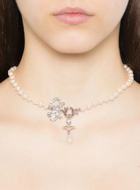 【新品】西太后Rigoberta Pearl 锆石蝴蝶结珍珠项链女设计饰品