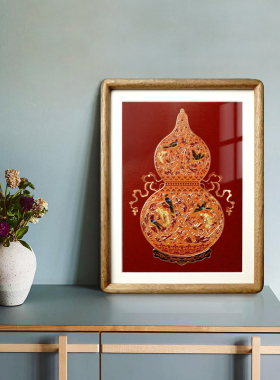 铜艺世家手工錾刻福禄临门铜雕画葫芦桌面装饰画摆画挂画