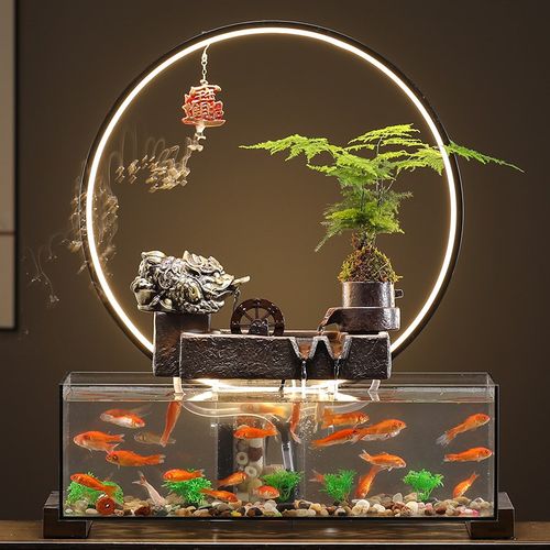 招财貔貅金蟾流水玻璃鱼缸循环水中式客厅办公室乔迁新居礼品 - 图0