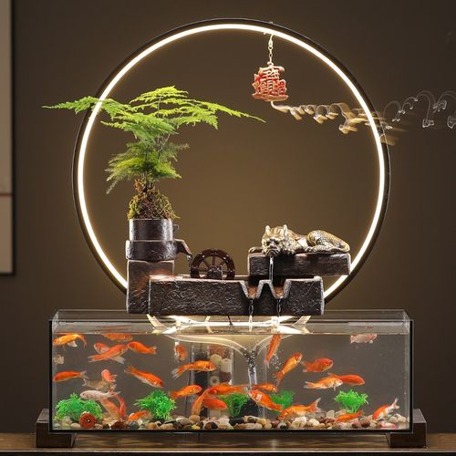 招财貔貅金蟾流水玻璃鱼缸循环水中式客厅办公室乔迁新居礼品 - 图2