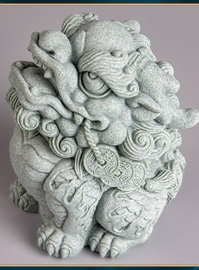 器物志招财麒麟客厅玄关摆件开业礼品青砂石鱼缸装饰造景茶宠摆设